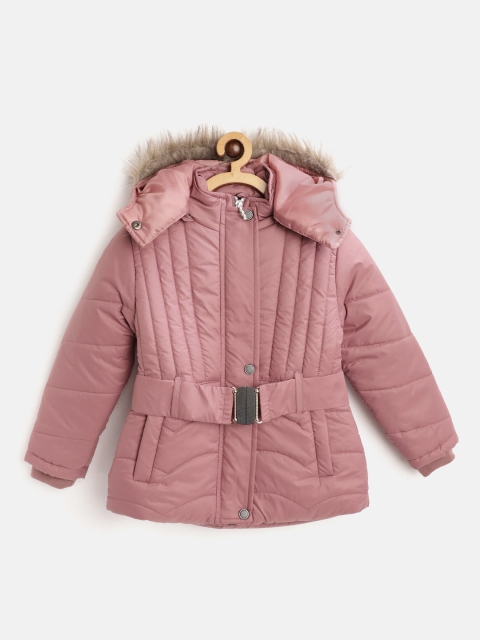 

Fort Collins Girls Dusty Pink Solid Hooded Parka Jacket with Belt