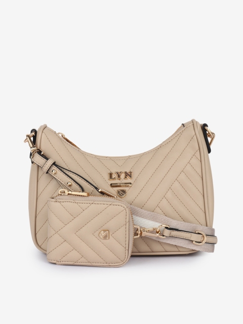 

LYN Beige PU Bowling Sling Bag with Quilted