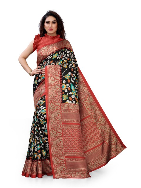 

KALINI Black & Red Floral Art Silk Bagh Saree