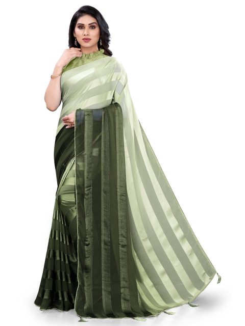 

MIRCHI FASHION Green & Grey Striped Saree
