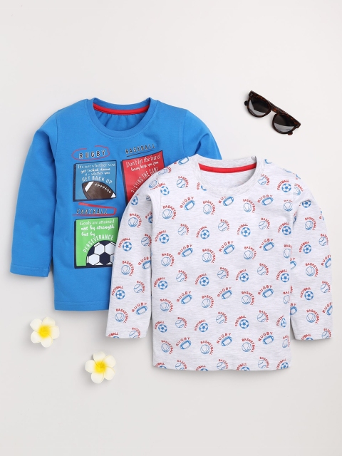 

Toonyport Boys Blue & Grey 2 Printed Cotton T-shirts