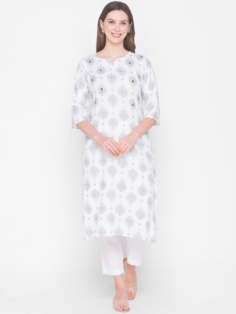 

ZOLA Women Blue Ethnic Motifs Printed Keyhole Neck Kurta