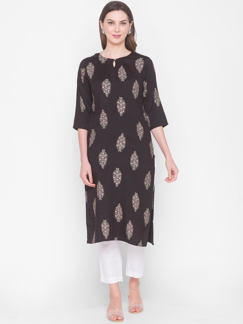 

ZOLA Women Black & Off White Ethnic Motifs Printed Keyhole Neck Kurta