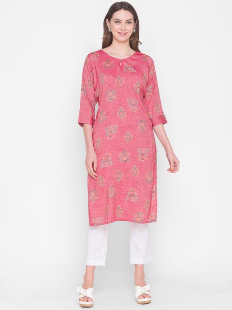 

ZOLA Women Pink & Blue Ethnic Motifs Printed Keyhole Neck Kurta