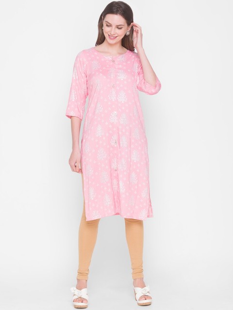 

ZOLA Women Pink & Silver-Toned Ethnic Motifs Printed Kurta