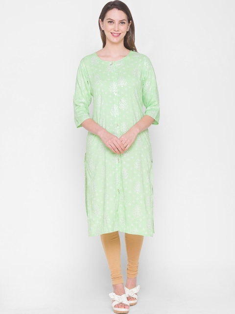 

ZOLA Women Green & Silver-Toned Ethnic Motifs Printed Kurta