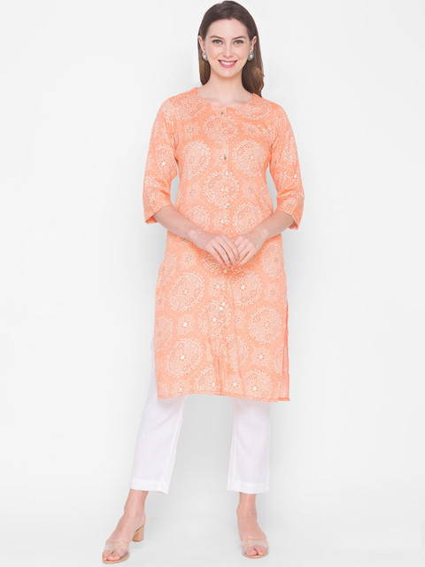 

ZOLA Women Peach-Coloured & Off White Ethnic Motifs Printed Kurta