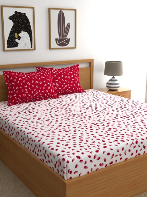 

Dreamscape Red & White Floral 180 TC King Pure Cotton Bedsheet with 2 Pillow Covers