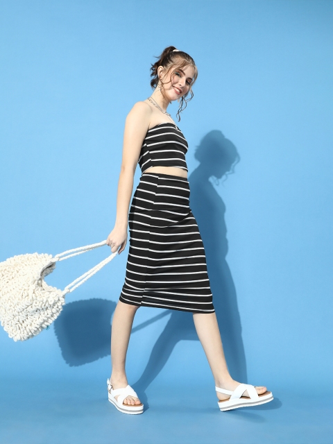 

STALK Women Stylish Black Striped Co-Ords