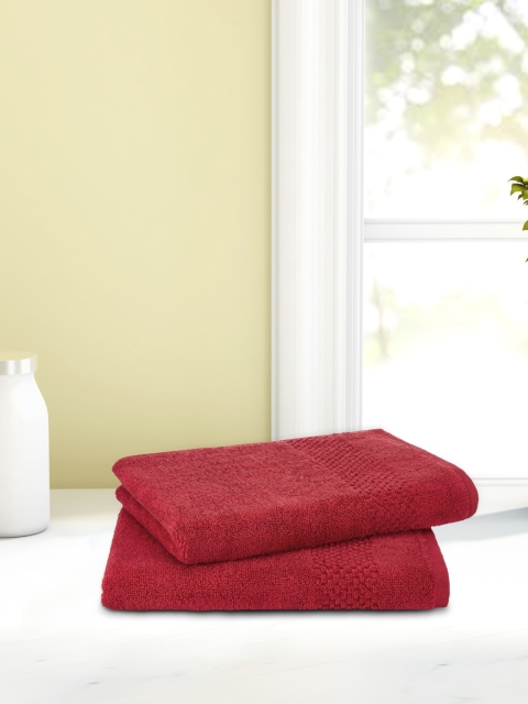 

SPACES Set Of 2 Red Solid 480 GSM Swift-Dry Pure Cotton Hand Towels