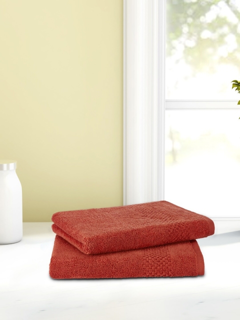 

SPACES Set Of 2 Red Solid 450 GSM Swift-Dry Pure Cotton Hand Towels