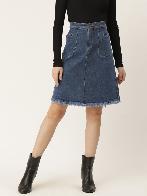 

urSense Women Blue Solid Denim Skirt