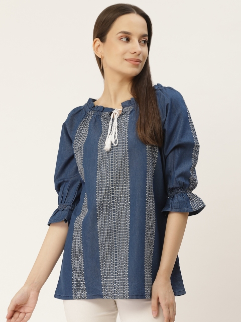 

urSense Blue & White Denim Regular Top