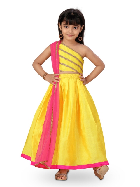 

Aarika Girls Yellow & Pink Embellished Ready to Wear Lehenga & Blouse With Dupatta