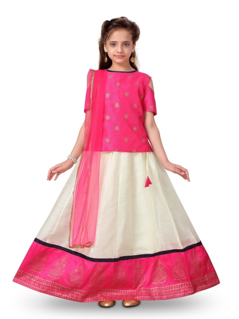 

Aarika Girls Pink & White Printed Ready to Wear Lehenga & Blouse With Dupatta