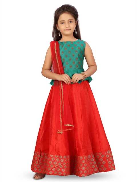

Aarika Girls Green & Red Printed Ready to Wear Lehenga & Blouse With Dupatta