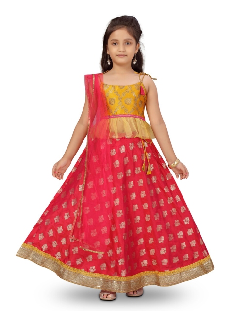 

Aarika Girls Yellow & Red Printed Ready to Wear Lehenga & Blouse With Dupatta