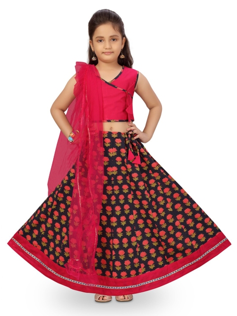 

Aarika Girls Pink & Black Ready to Wear Lehenga & Blouse With Dupatta