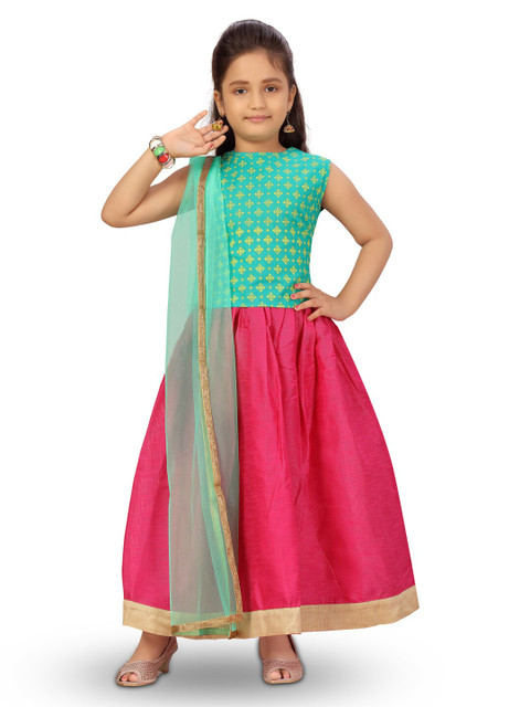 

Aarika Girls Green & Magenta Printed Ready to Wear Lehenga & Blouse With Dupatta