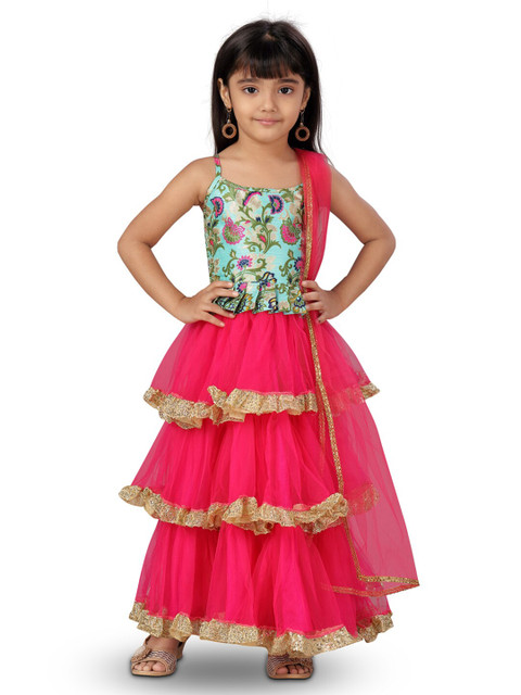 

Aarika Girls Green & Pink Printed Ready to Wear Lehenga & Blouse With Dupatta