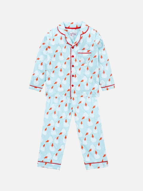 

Nite Flite Unisex Kids Blue & Red Pure Cotton Printed Night suit