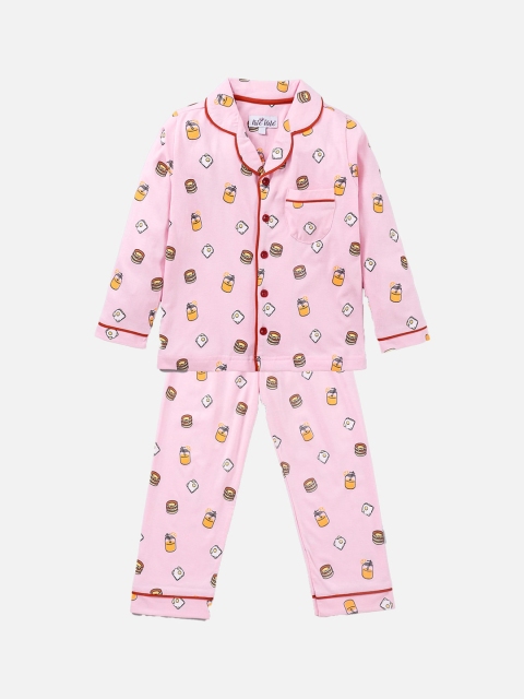 

Nite Flite Unisex Kids Pink & Yellow Pure Cotton Printed Night suit