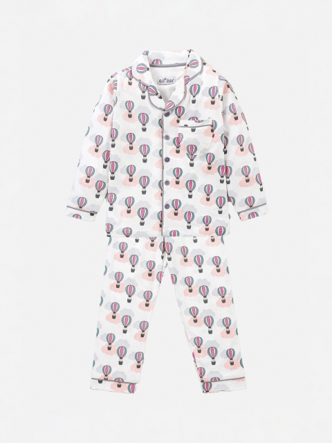

Nite Flite Unisex Kids Off White & Pink Pure Cotton Printed Night suit