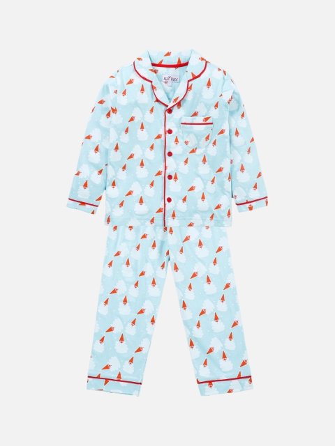 

Nite Flite Unisex Kids Blue & Red Pure Cotton Printed Night suit
