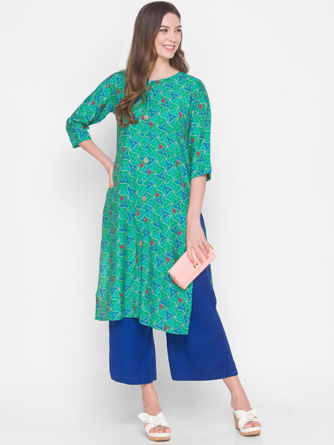 

ZOLA Women Green Geometric Printed Kurta