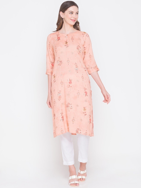 

ZOLA Women Peach-Coloured Floral Printed Kurta