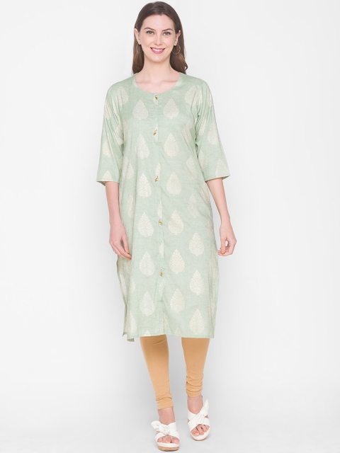 

ZOLA Women Green Ethnic Motifs Embroidered Keyhole Neck Flared Sleeves Kurta