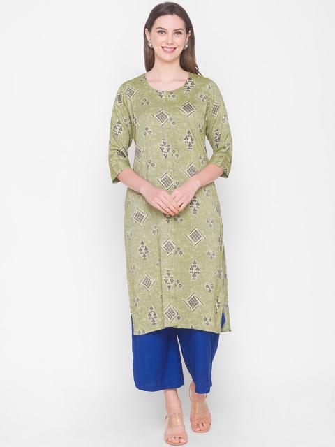 

ZOLA Women Green Ethnic Motifs Keyhole Neck Thread Work Kurta