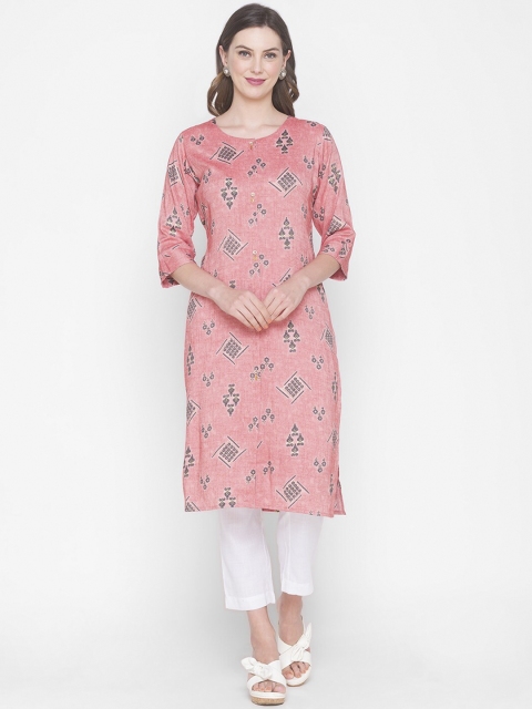 

ZOLA Women Peach-Coloured & Grey Ethnic Motifs Printed Kurta