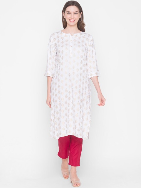 

ZOLA Women White & Gold-Toned Ethnic Motifs Printed Kurta