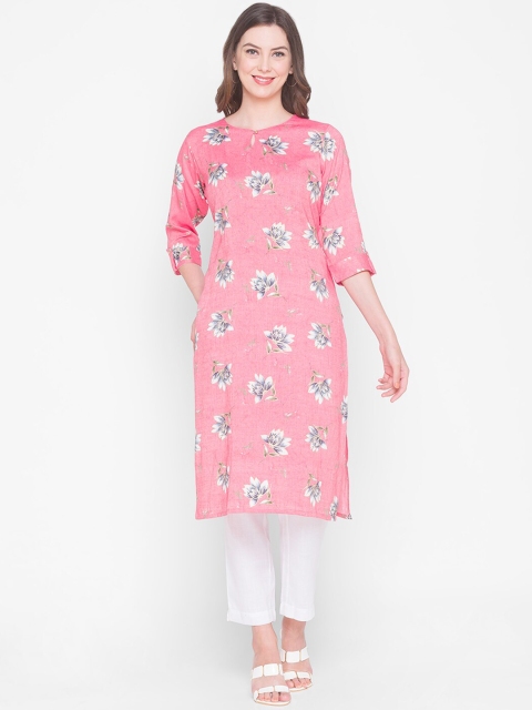 

ZOLA Women Pink & White Floral Printed Keyhole Neck Kurta