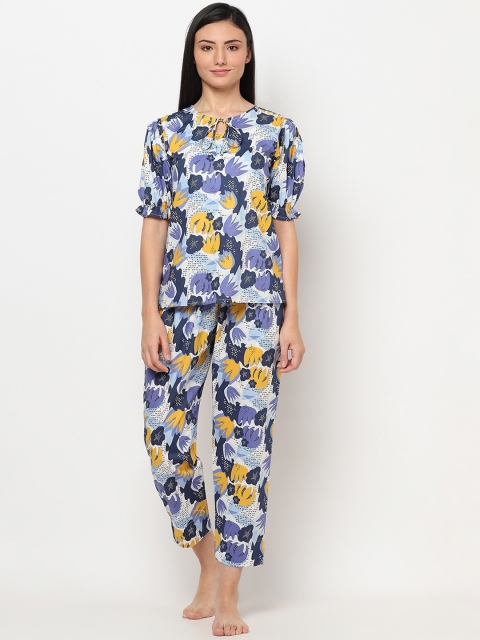 

TRUNDZ Women Navy Blue & White Organic Cotton Printed Night suit