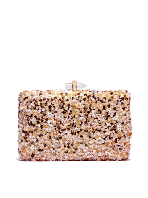 

ARTFLYCK Gold-Toned & Brown Embellished Box Clutch