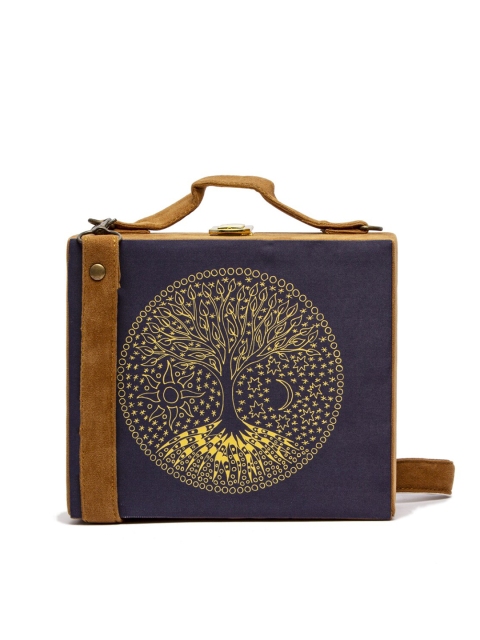 

ARTFLYCK Women Navy Blue & Brown Printed Tree Suede Clutch