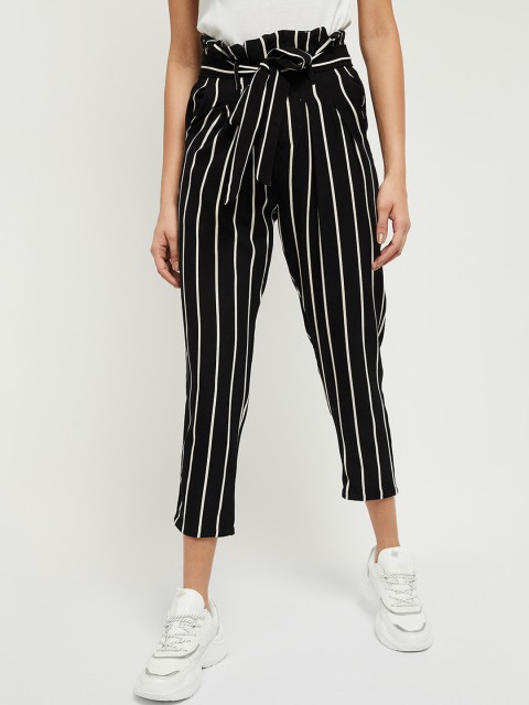 

max Women Black Striped Peg Trousers