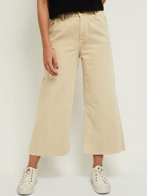 

max Women Beige Pure Cotton Culottes Trousers