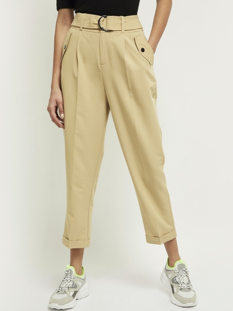 

max Women Beige Pleated Trousers