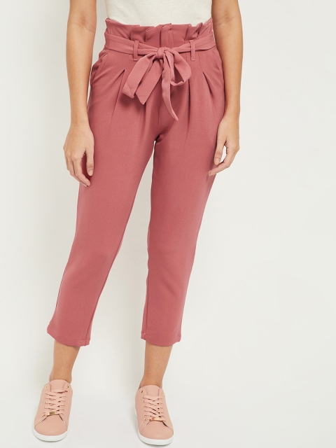 

max Women Pink Pleated Peg Trousers