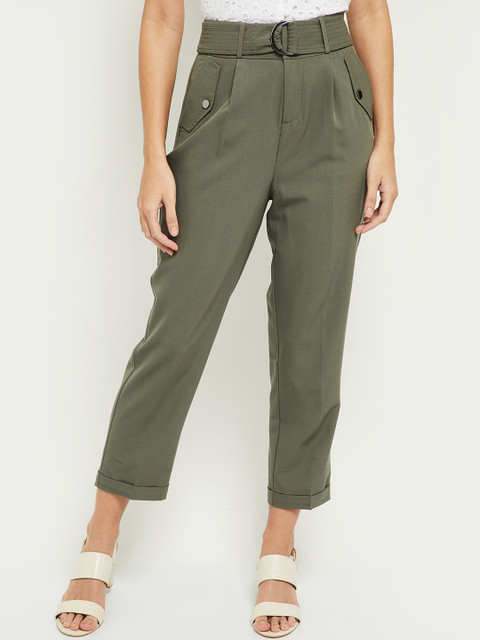 

max Women Green Pleated Trousers