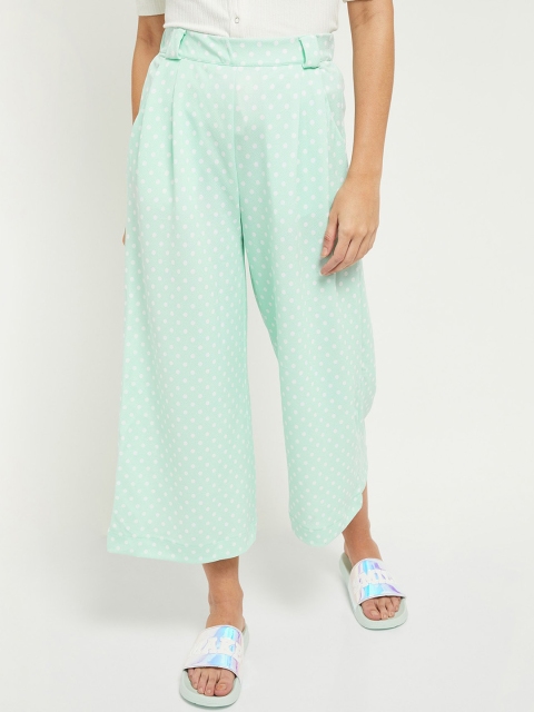 

max Women Sea Green Polka Dot Printed Parallel Trousers