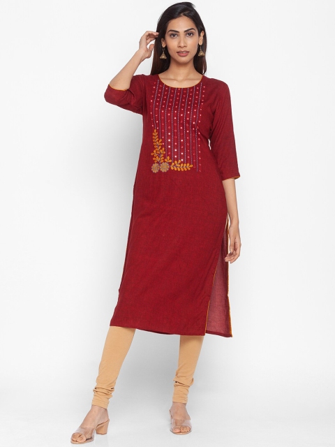 

ZOLA Women Maroon Floral Embroidered Kurta