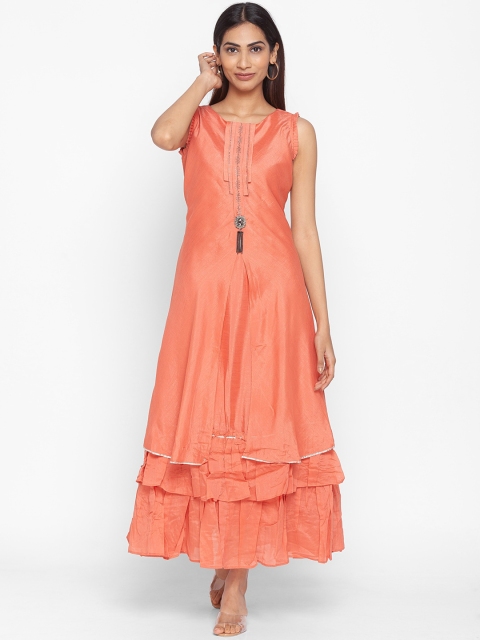 

ZOLA Women Peach-Coloured Layered Gotta Patti Anarkali Kurta
