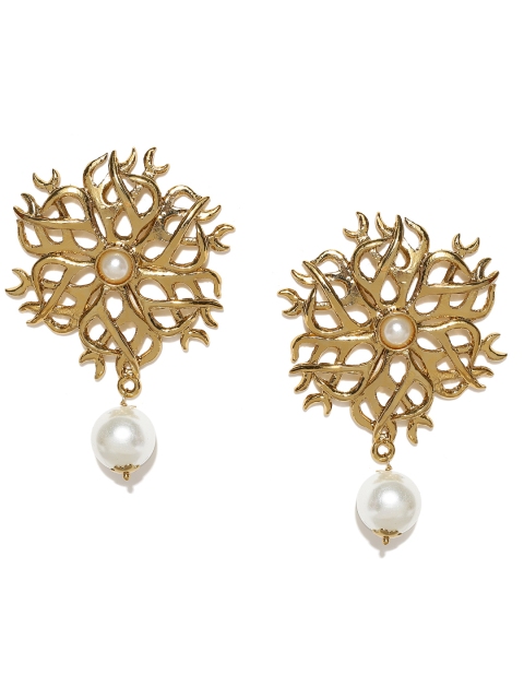 

Fida Gold-Toned & Off-White Stone-Studded Drop Earrings