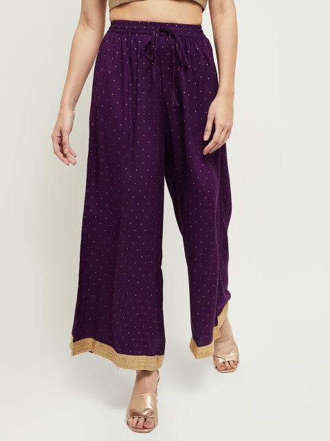 

max Women Purple & Beige Printed Wide Leg Palazzos