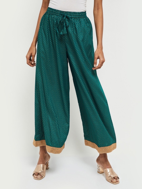 

max Women Teal & Gold-Toned Printed Palazzos