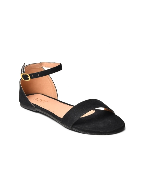 

GNIST Women Black Colourblocked Open Toe Flats with Buckles
